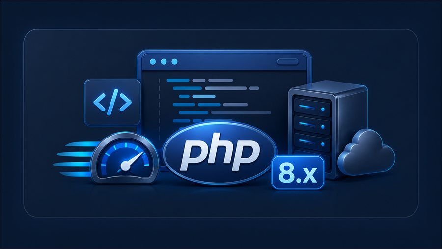 Ilustração de hospedagem com PHP 8.x