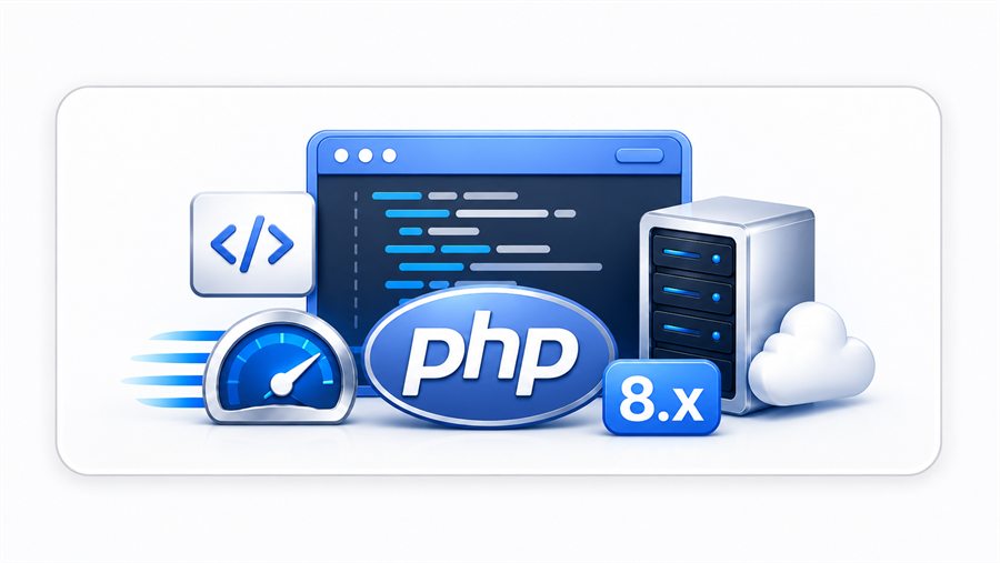 Ilustração de hospedagem com PHP 8.x